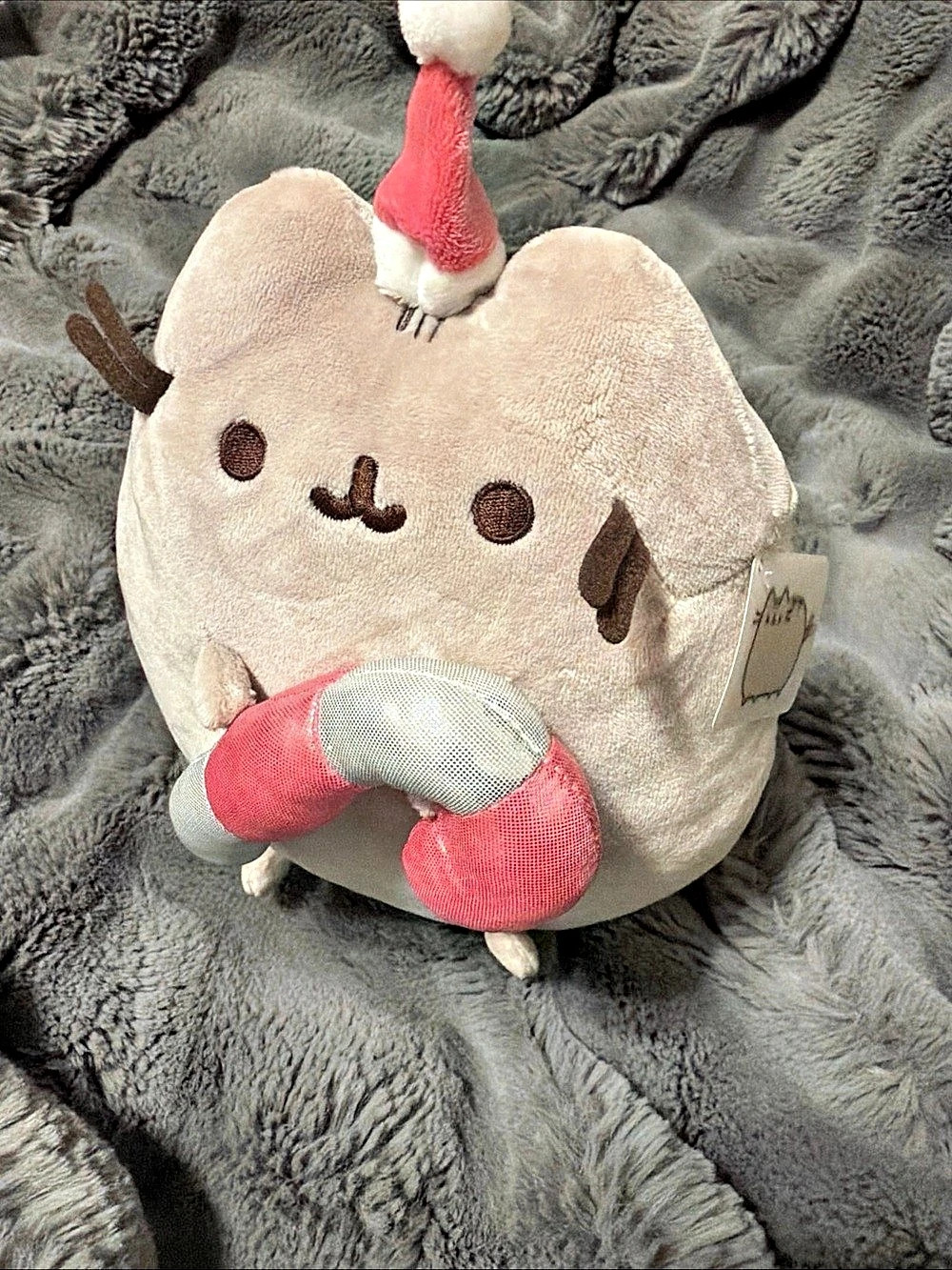 Gund Pusheen Christmas Candy Cane Plush Pink & Gray